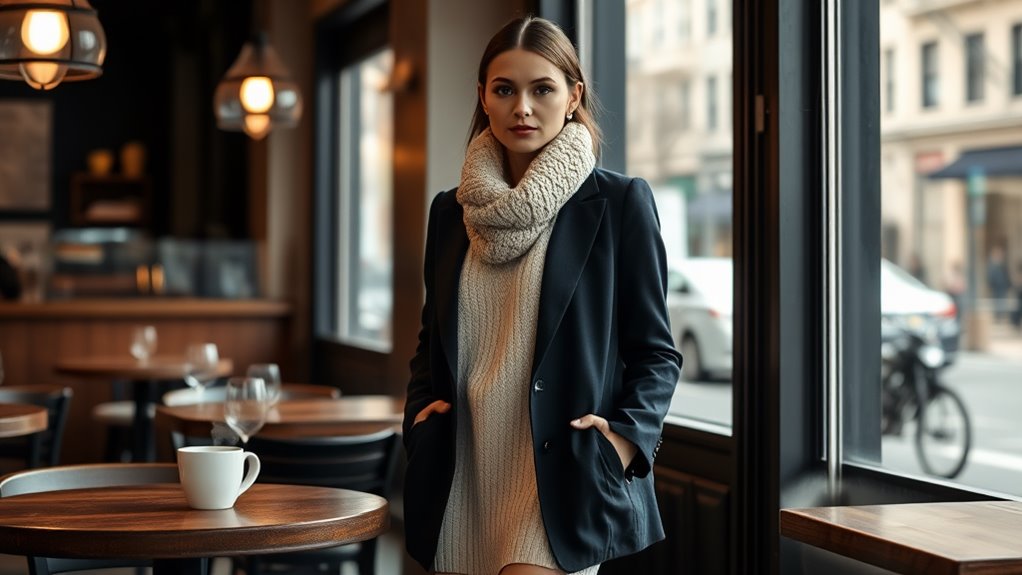 blazer layered over dress