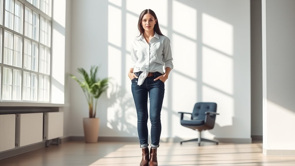 crisp shirt dark jeans