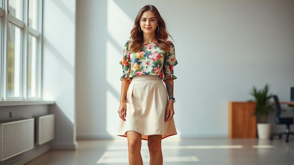 floral top flared skirt