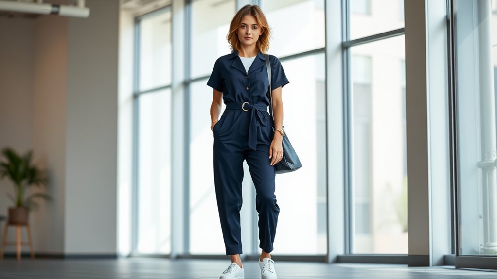 stylish belted casual jumpsuit