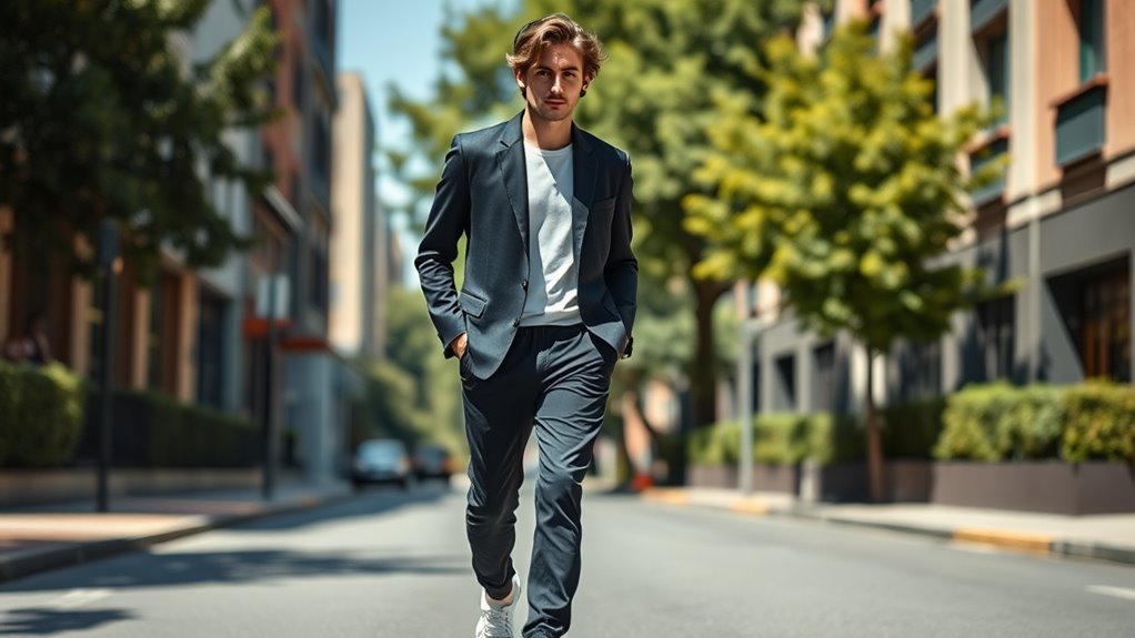 blazer and joggers combination