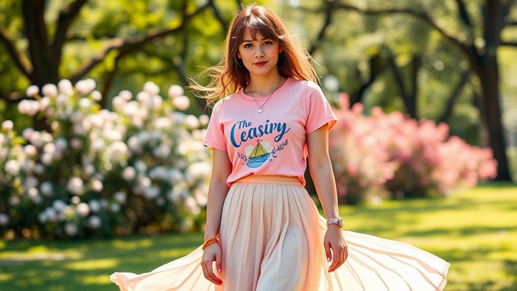 casual skirt graphic tee