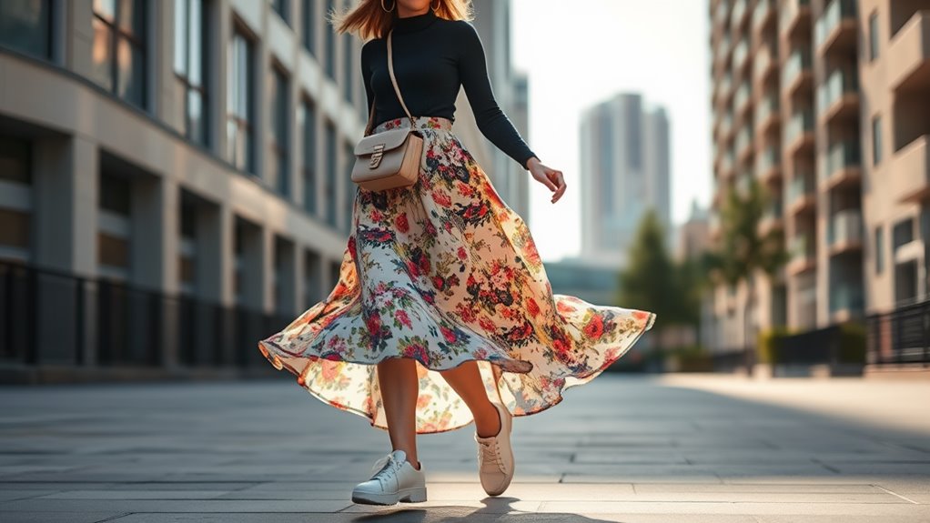 chic skirt and sneaker combination