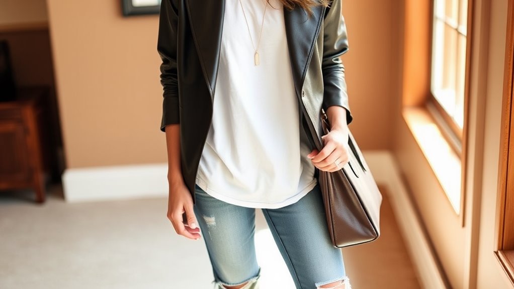 layered leather blazer styling