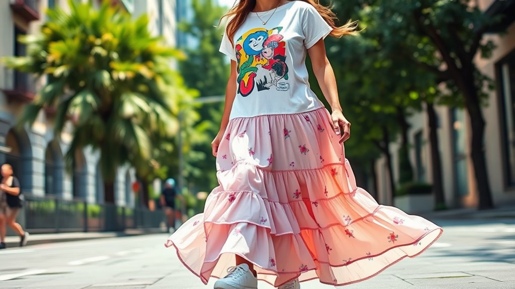 mix skirts with graphic tees