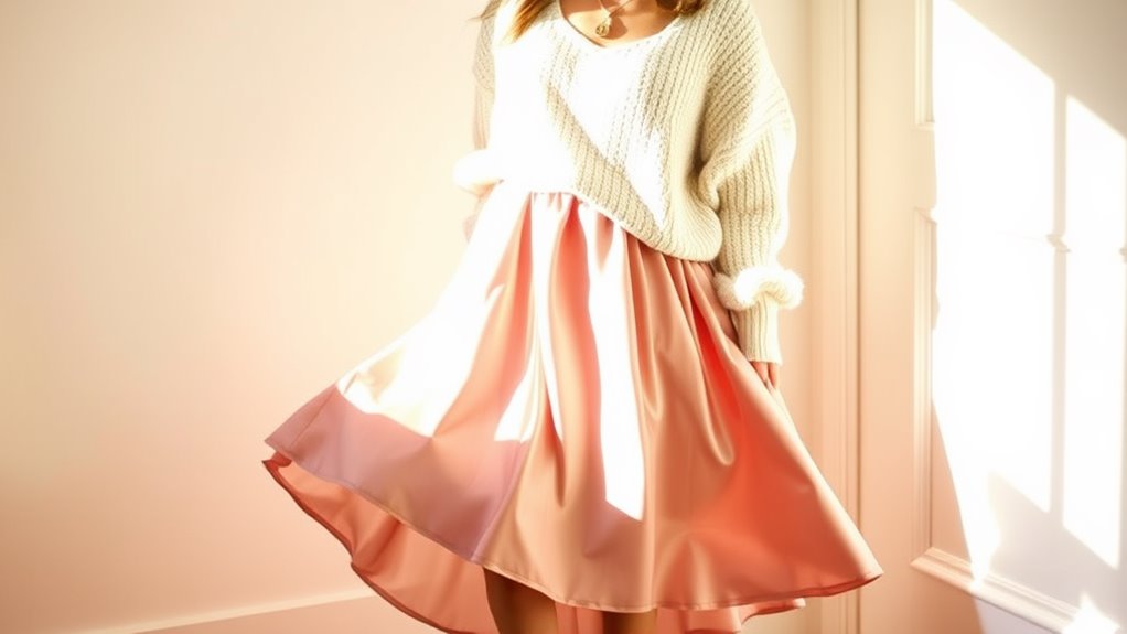 satin skirt oversized sweater