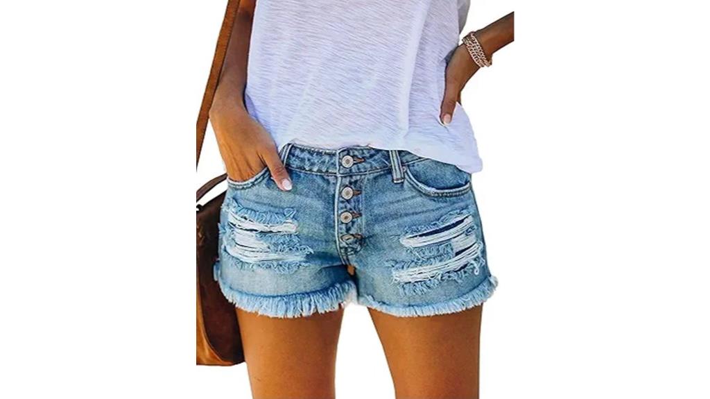 ripped mid rise shorts