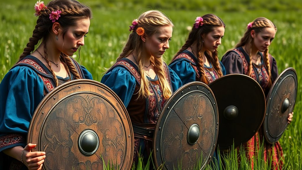 feminine elegant warrior woman shieldmaiden style